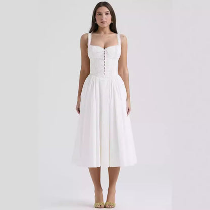 Dress for Women – Midi Length – Fitted Bodice – Lace – Off-Shoulder – Flowing Skirt