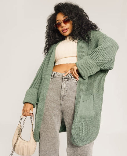 Women's Cardigan – Oversized Fit – Knitted Wool Blend – Ribbed Sleeves – Open Front