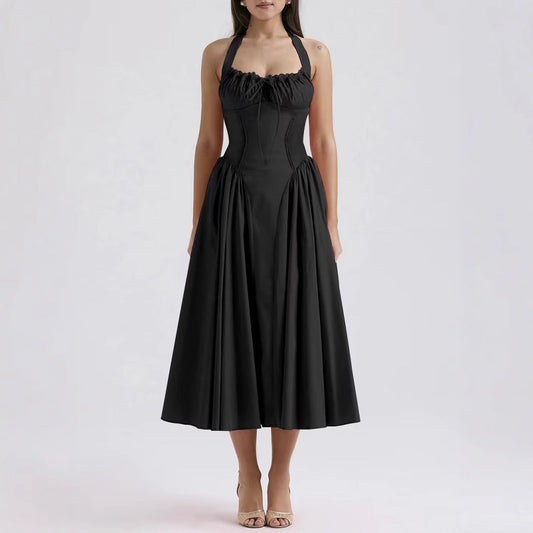Dress for Women – Halterneck – Slim Fit – Open Back – Mid-Length Flared Skirt