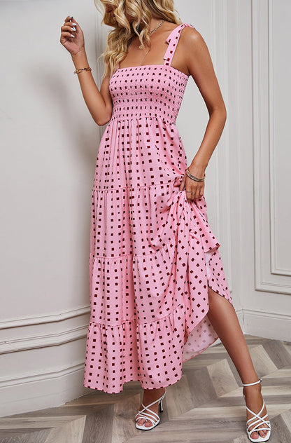 Dress for Women – Smock Bodice – Adjustable Tie Straps – A-line with Ruffles – Open Back