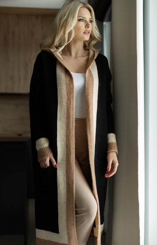 Women's Coat – Knitted Wool – Oversized Fit – Long with Collar and Pockets