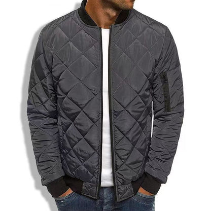 Men's Jacket – Padded Cotton Blend – Regular Fit – Check Quilt – Zipper Closure