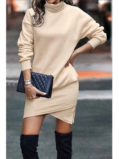 Dress for Women – Relaxed Fit – High Neck – Long Sleeves – Asymmetric Hem