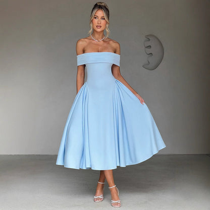 Dress woman – Off shoulder – A-line fit – Elegant formal midi length