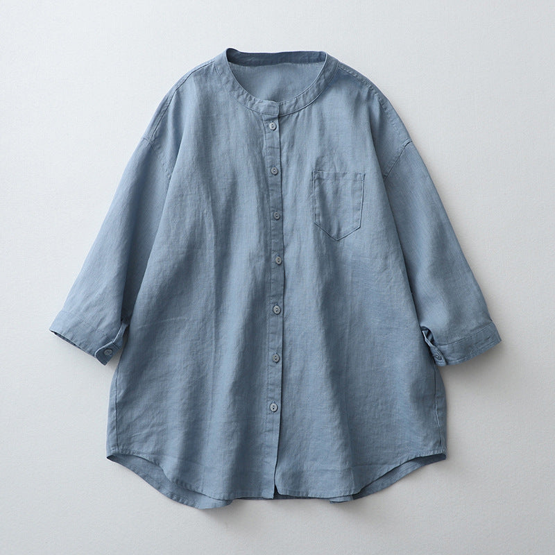 Women's Shirt – Oversized Fit – Natural Fibers – 3/4 Sleeves – Button Closure