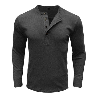 Men's Shirt Long Sleeve – Regular Fit – Cotton Blend – Henley Neck Casual Style