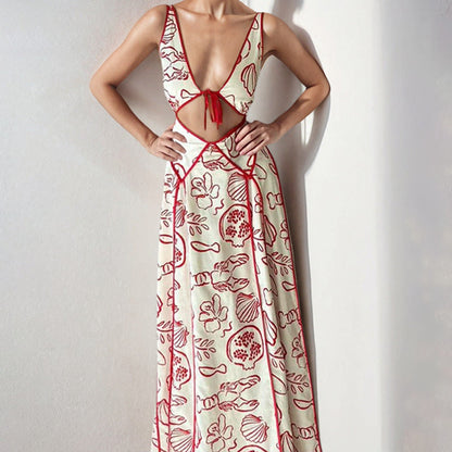 Maxi Dress Women – Light and Breathable – V-Neck with Cut-Out – Spaghetti Straps – Relaxed Fit