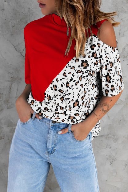 Women's T-shirt – Relaxed fit – Asymmetric cut – Shoulder detail – Animal print