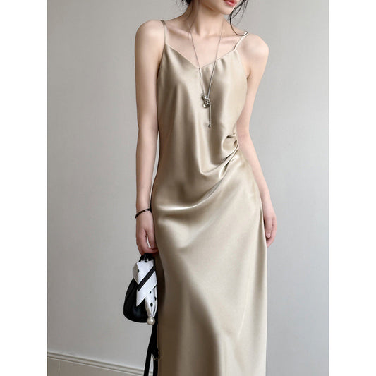 Dress for Women – Satin – A-line – Draped Fit – Spaghetti Straps