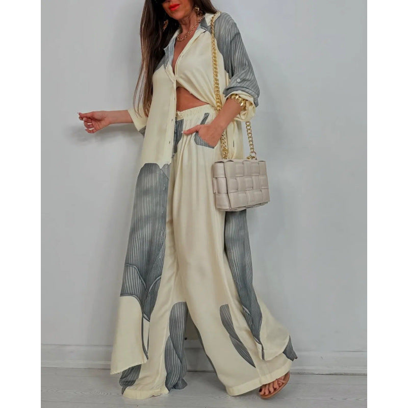 Women's Two-Piece Set – Long Shirt with Relaxed Fit – Wide Airy Trousers
