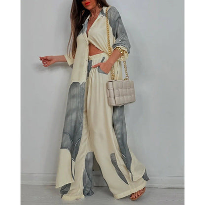Women's Two-Piece Set – Long Shirt with Relaxed Fit – Wide Airy Trousers