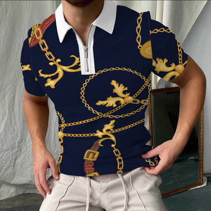 Men's Polo Shirt – Slim Fit – Check Pattern – Short Sleeve – Zipper Collar
