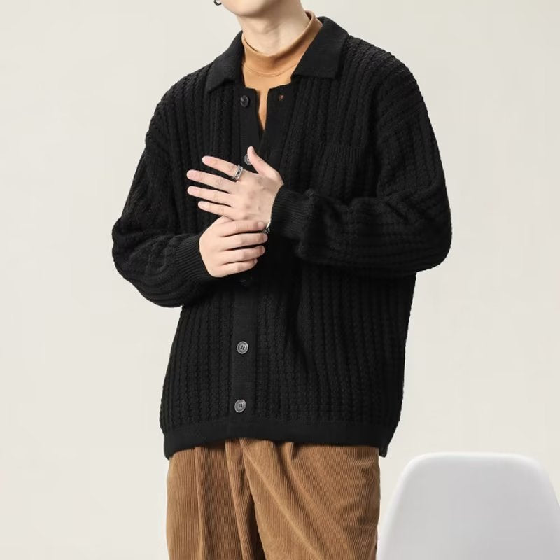 Men's Cardigan - Button Closure - Textured Knit - Casual Sweater