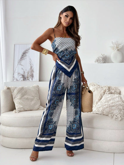 Women's Two-piece Set – Bandeau Top – Wide High-waisted Pants – Lightweight Fabric