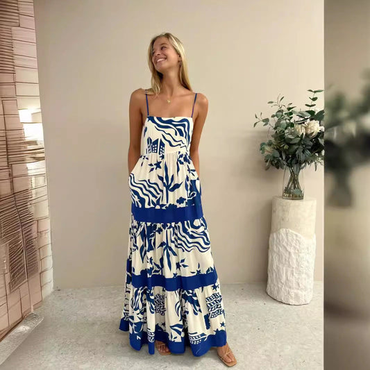 Dress for Women – Maxi Dress – A-line Fit – Spaghetti Straps – Layered Cotton