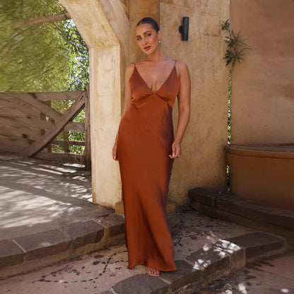 Dress for Women – Satin – Slim Fit – Sleeveless – Backless – Deep Slit