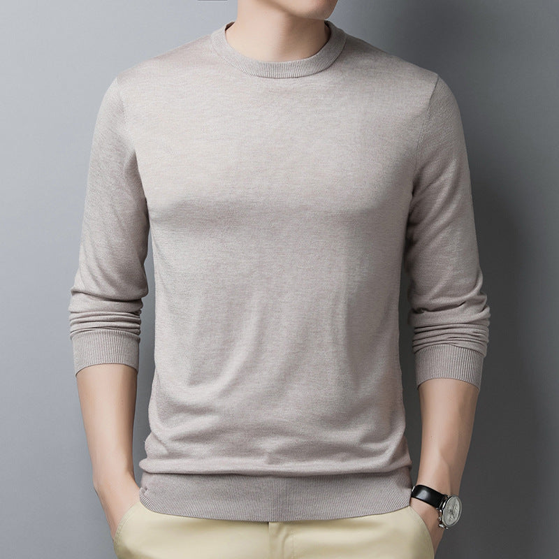 Men's Long-Sleeve T-Shirt – Slim Fit – Wool Silk – Crew Neck with Ribbed Trim