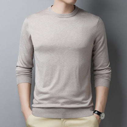 Men's Long-Sleeve T-Shirt – Slim Fit – Wool Silk – Crew Neck with Ribbed Trim