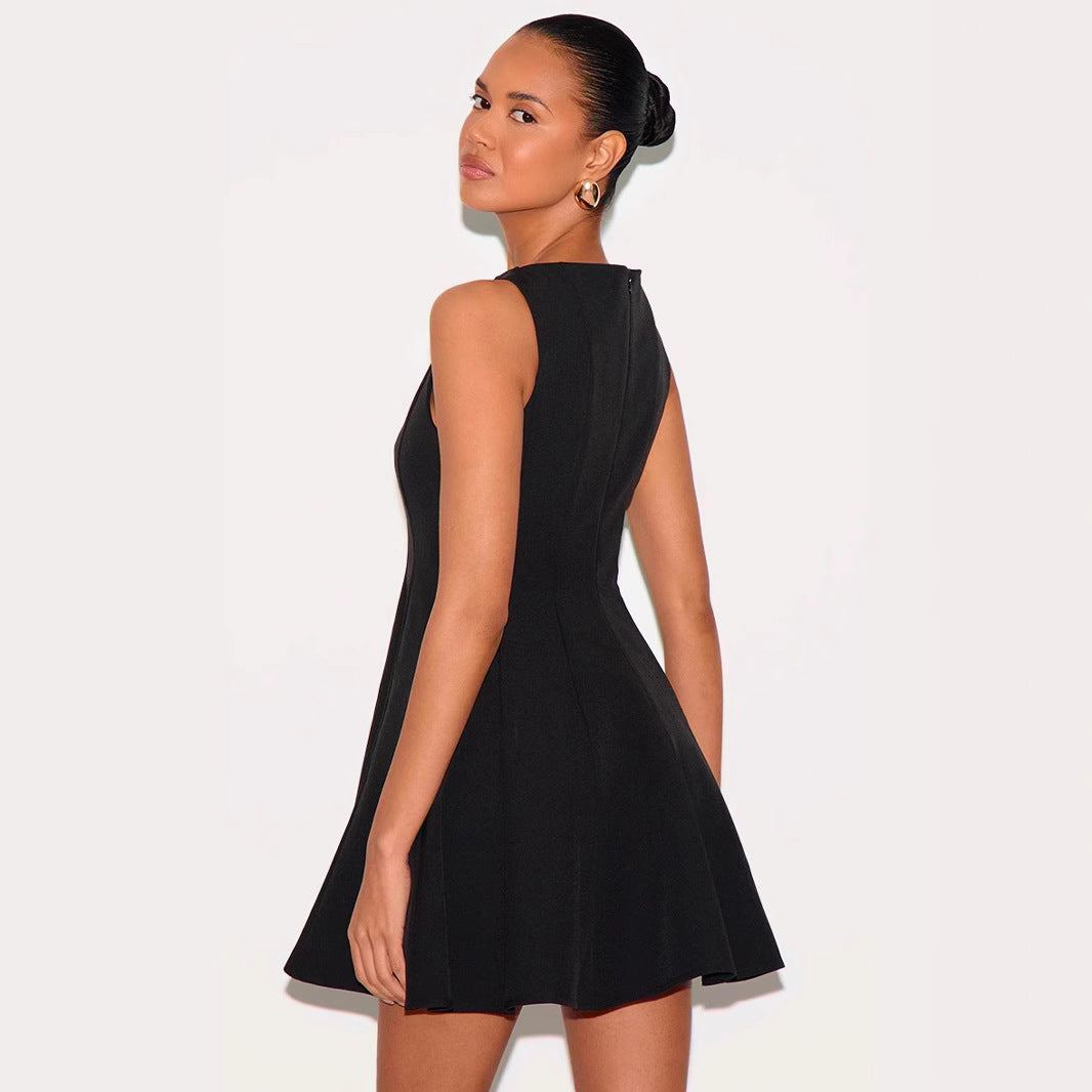 Dress woman – Sleeveless mini dress – Slim fit – A-line – Round neck – Light fabric