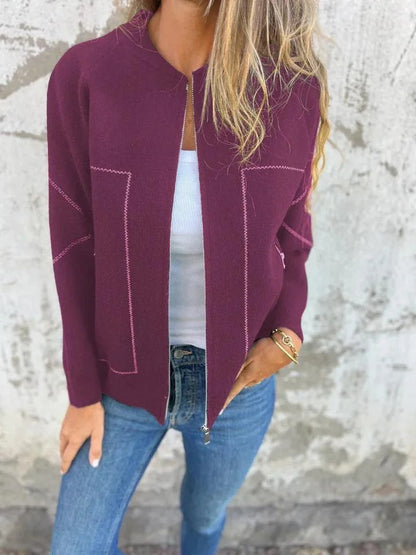 Women's Cardigan Jacket – Wool Blend – Relaxed Fit – Zipper – Side Pockets