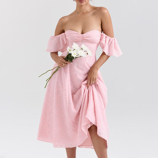 Dress for Women – Lace – A-line Cut – Off Shoulder – Sweetheart Neckline – Open Back