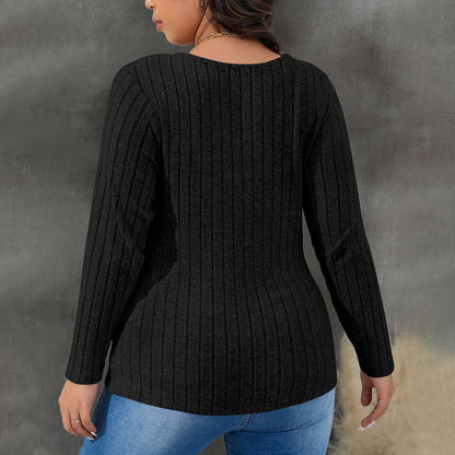 Women's Wrap Top – Ribbed Knit Fabric – Slim Fit – V-Neckline – Long Sleeves