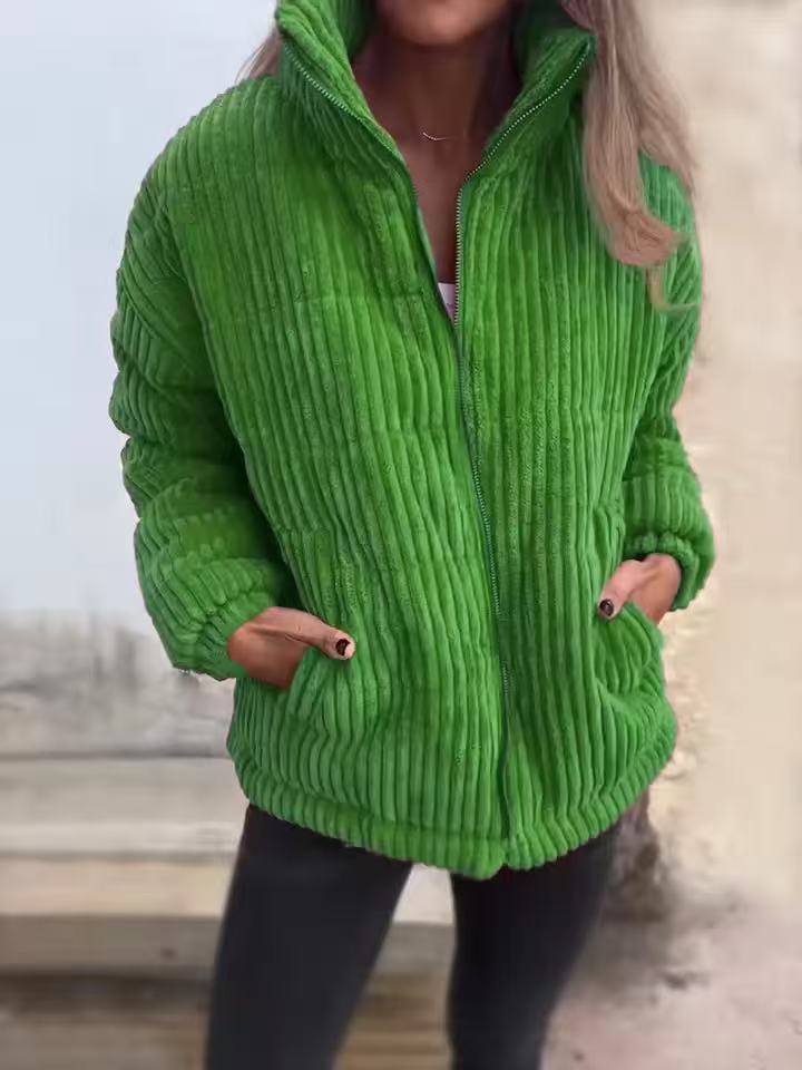 Women's Jacket – Corduroy – Relaxed Fit – Short Length – Stand Collar – Zipper