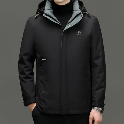 Men's Down Jacket – Standard Fit – Detachable Hood – Windproof – Quilted Lining