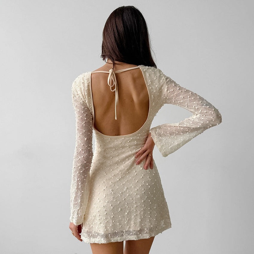 Dress for Women – Jacquard Fabric – Slim Fit – Long Sleeve – Round Neck – Elegant Style