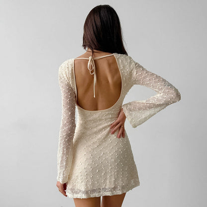 Dress for Women – Jacquard Fabric – Slim Fit – Long Sleeve – Round Neck – Elegant Style