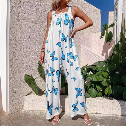 Women's jumpsuit – Wide leg – Loose fit – Lightweight fabric – Sleeveless printed style