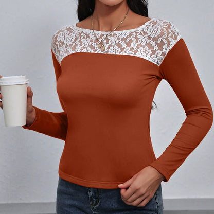 Women's Long-Sleeve T-Shirt – Slim Fit – Lace Detail – Comfortable Fabric
