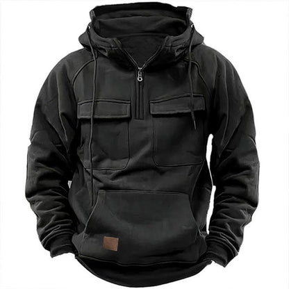 Men's Hoodie – Oversized Fit – Cotton Blend – Half Zip – Chest and Kangaroo Pockets
