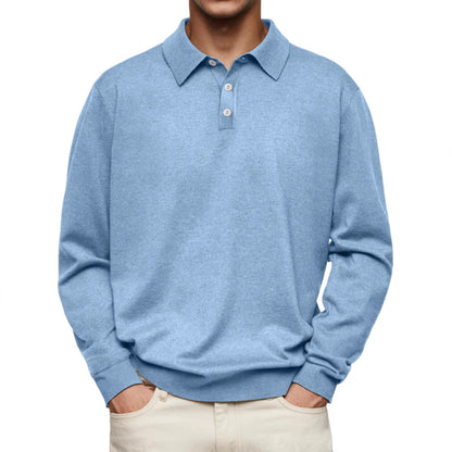 Men's Polo Shirt – Relaxed Fit – Long Sleeve – Soft Knit – Breathable Fabric