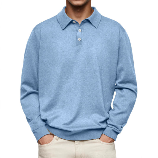 Men's Polo Shirt – Relaxed Fit – Long Sleeve – Soft Knit – Breathable Fabric