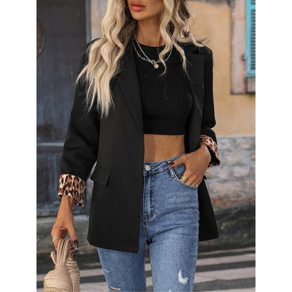 Women's Blazer – Relaxed Fit – Single Fastening – Animal Print Cuff – Pockets