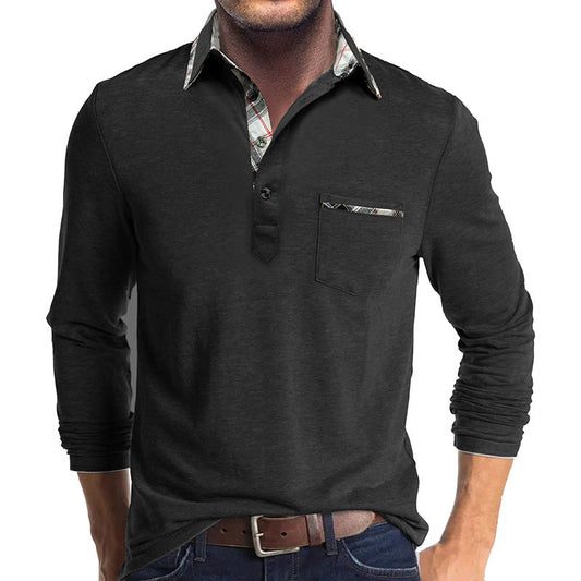 Men's Shirt with Long Sleeves – Cotton – Regular Fit – Checked Collar Inside – Button Closure
