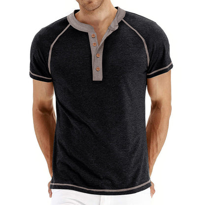 Men's Henley Shirt – Cotton Blend – Regular Fit – Short Sleeves – Contrast Details