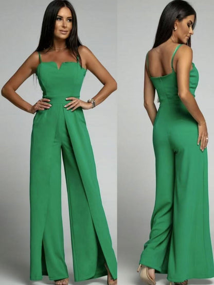 Dame Jumpsuit – Smal Passform – Stroppeløs – Vide Ben med Splitt – Elegant Festantrekk