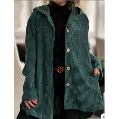 Women's Jacket with Hood – Corduroy – Relaxed Fit – Mid-Length – Everyday Use