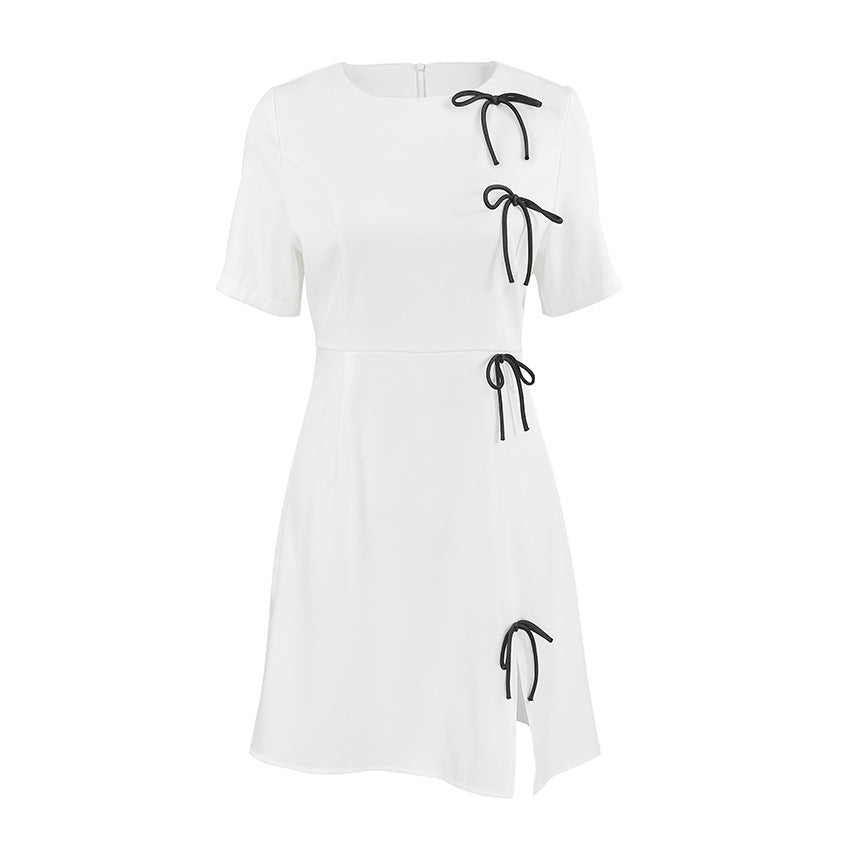 Dress for Women – A-line – Short Sleeves – Bow Details – Mini Length – Elegant Fit