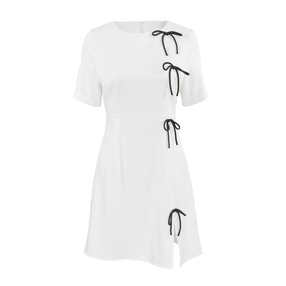 Dress for Women – A-line – Short Sleeves – Bow Details – Mini Length – Elegant Fit
