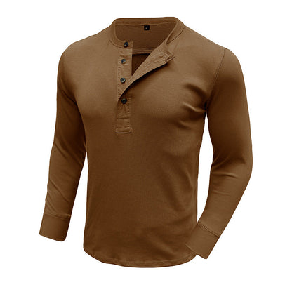 Men's Shirt Long Sleeve – Regular Fit – Cotton Blend – Henley Neck Casual Style