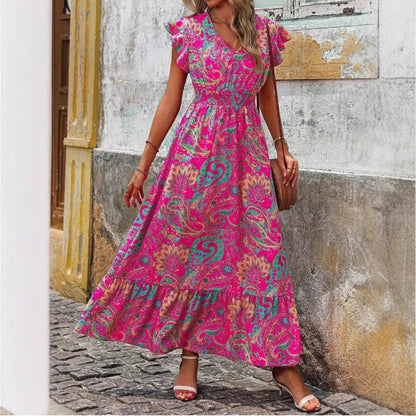 Dress for Women – Sleeveless Maxi Dress – Floral Print – V-Neck – Loose Fit
