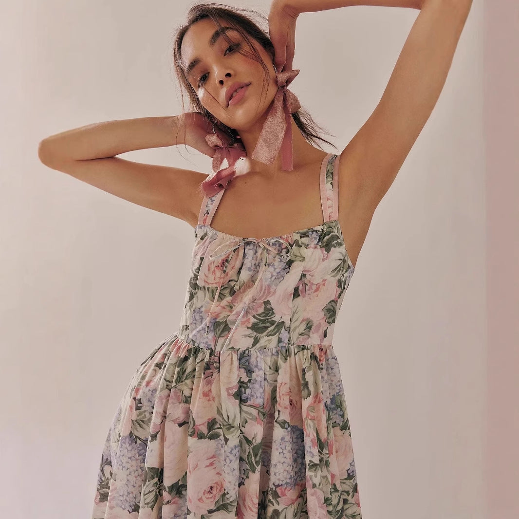 Dress for Women – Maxi Dress in Chiffon – Bohemian Fit – Spaghetti Straps – Floral Print