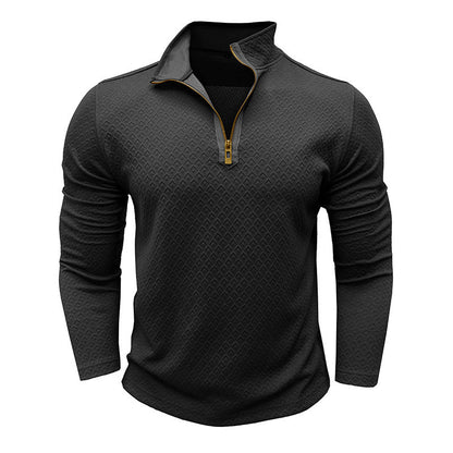 Men's Sweater – Cotton Knit – Regular Fit – Half Zipper – Textured Pattern