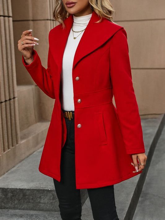 Women's Cardigan Coat – Tailored Fit – Wool Texture – Single-Breasted with Lapels