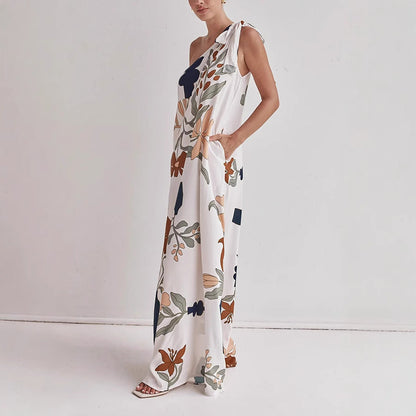 Dress for Women – One-Shoulder Design – Loose Fit – Cotton – All-Over Print
