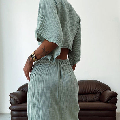 Dress woman – Maxi dress – Slim fit – V-neck – Cutouts – Open back