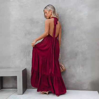 Dress for Women – Halterneck – Light Fabric – Elastic Waist – Long Ruffled Skirt